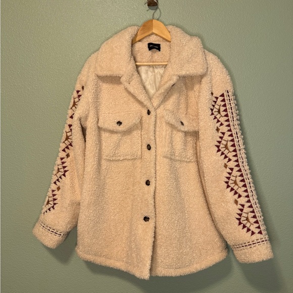 Driftwood Sheeba Shirt Jacket Large Embroidered Sherpa Shacket - Picture 7 of 9